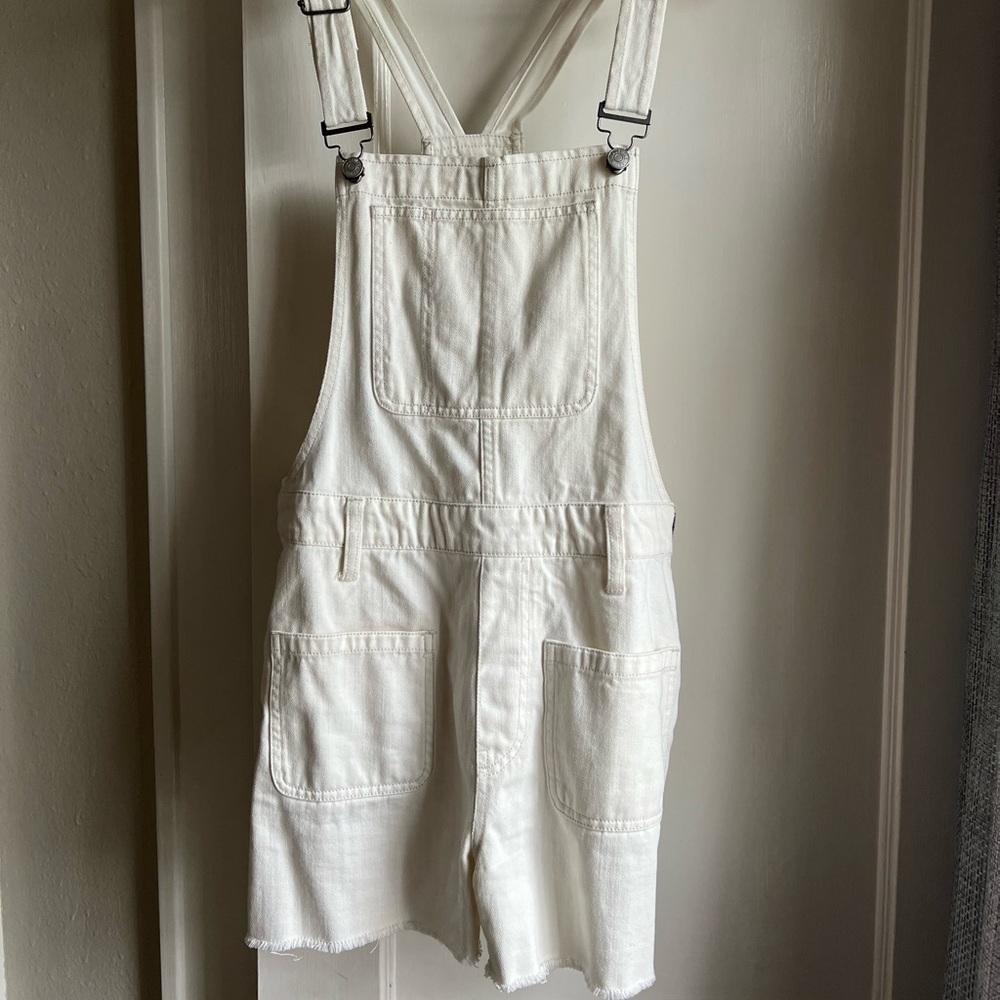 Madewell White Jean Overalls with Zipper